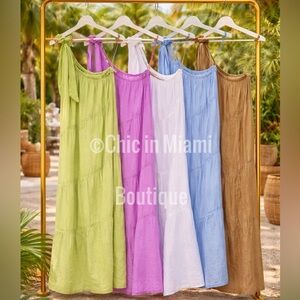 Puro Lino Made in Italy 100% Linen One Shoulder Strap Tiered Maxi Dress